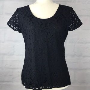 Ann Taylor Black Lace Short Sleeve Top